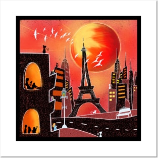 Sunset and romantic Paris Posters and Art